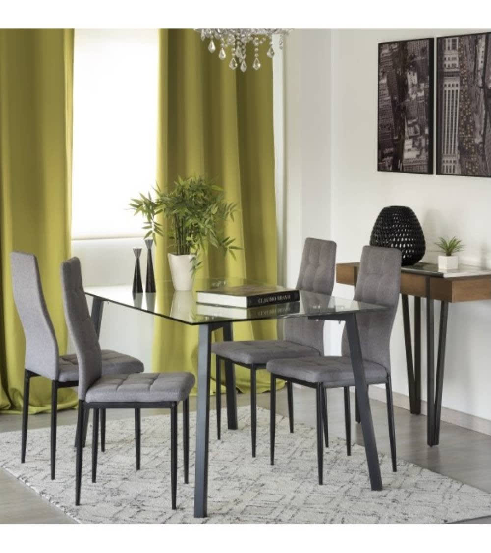 Mesa comedor de cristal 140x80 cm patas metal negras - Maisons du Monde