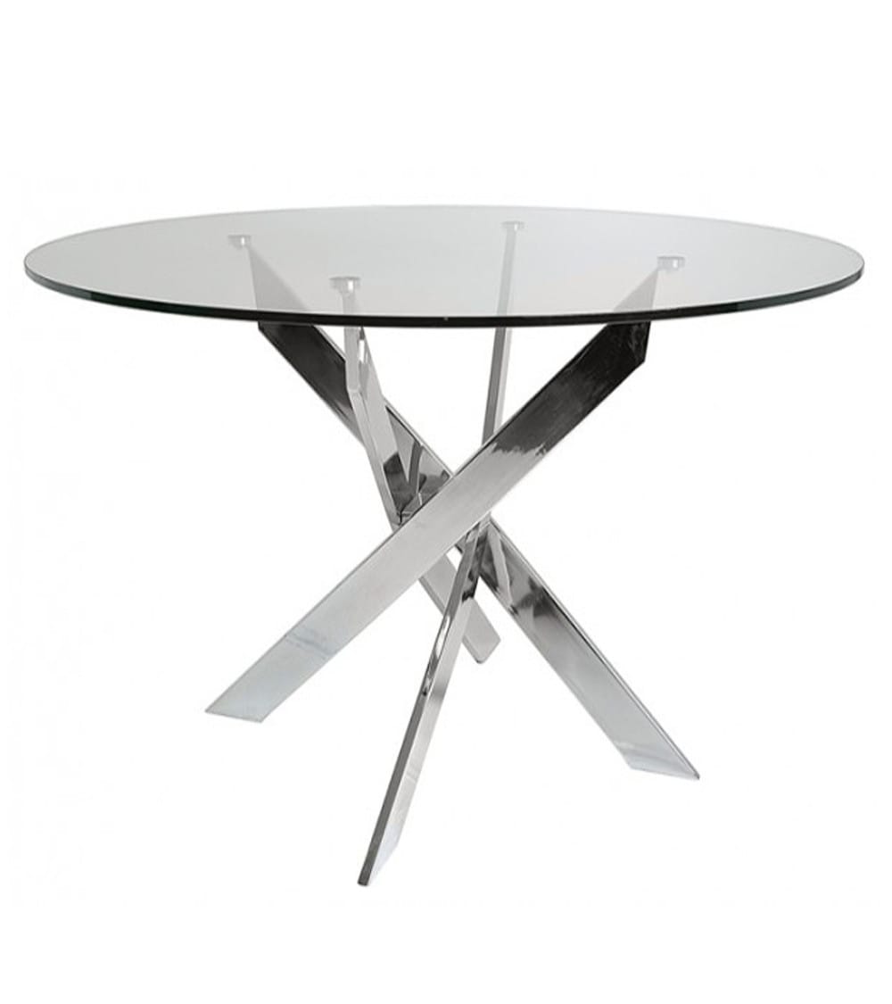 Mesa comedor redonda ø110 cm de cristal templado patas metal