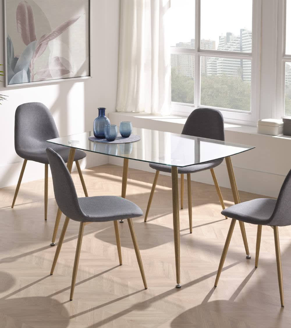 Mesa comedor cristal 120x80 cm patas metal roble - Maisons du Monde