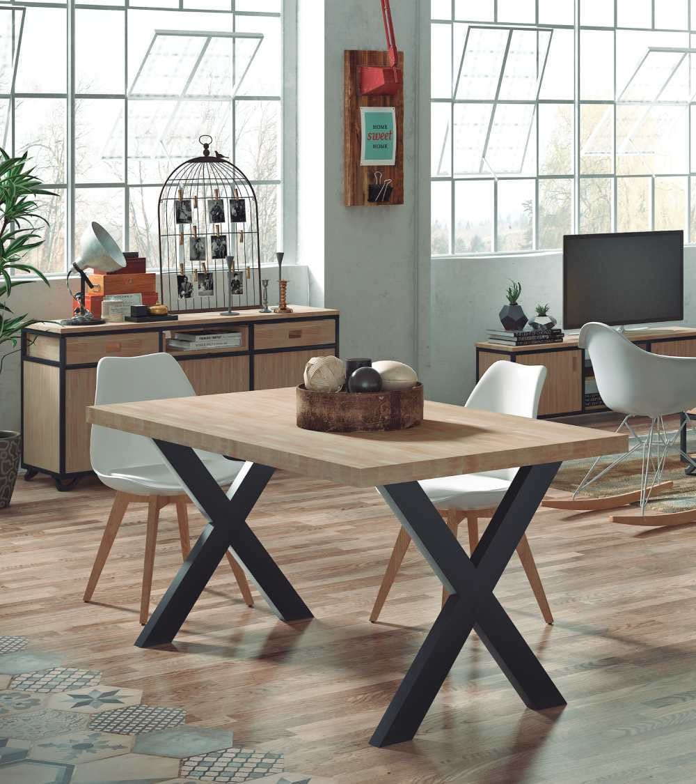 Mesa comedor estilo industrial patas negras en 'x' 140x80 cm - Maisons du Monde