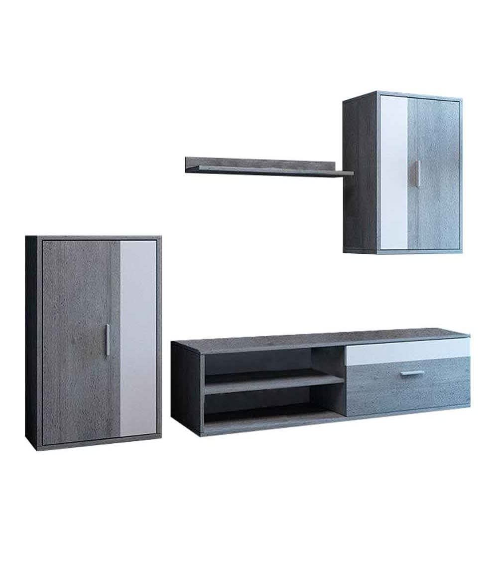 Mueble salón completo 4 módulos en color gris y blanco