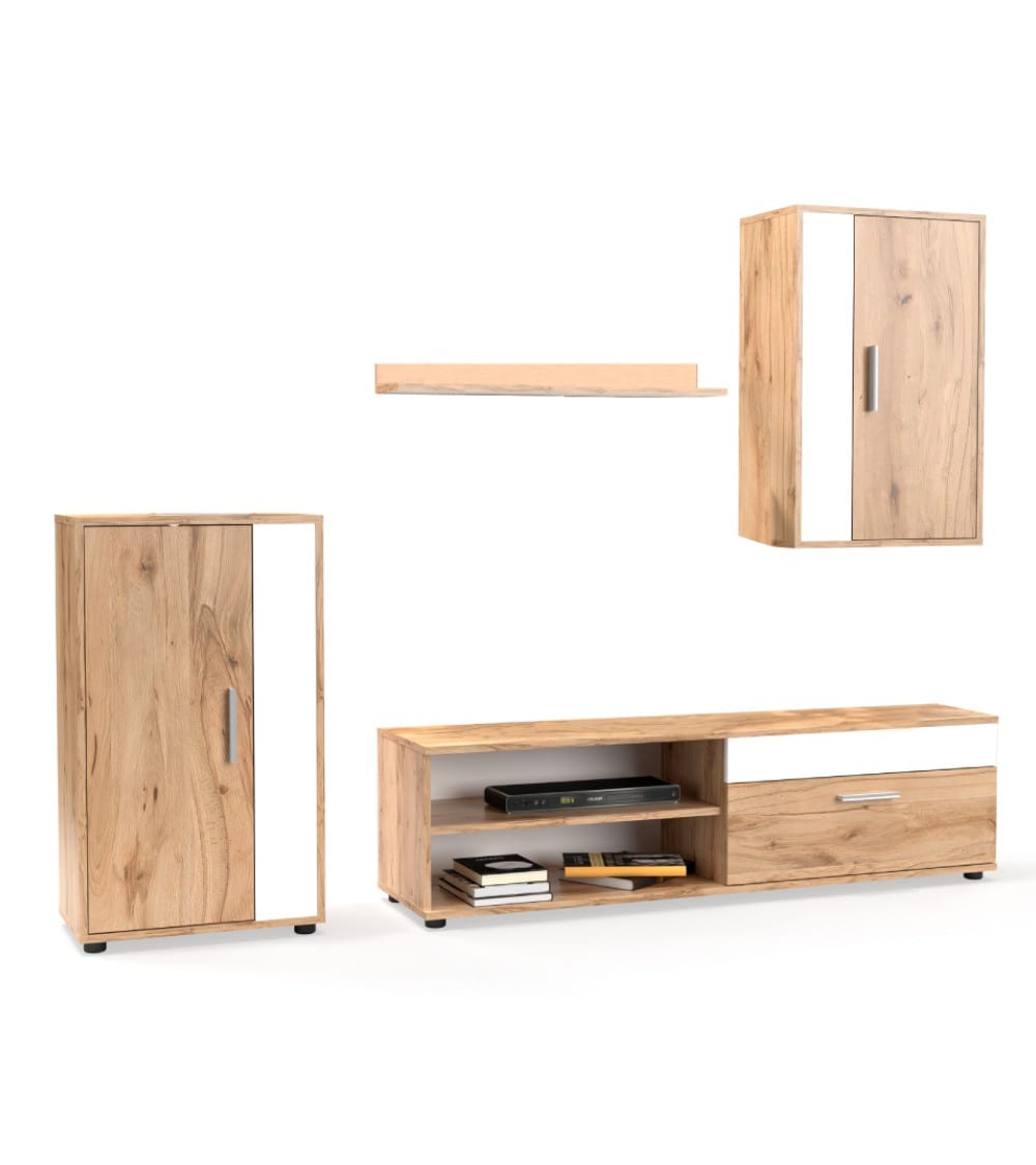 Mueble salón completo 4 módulos en color krenata y blanco