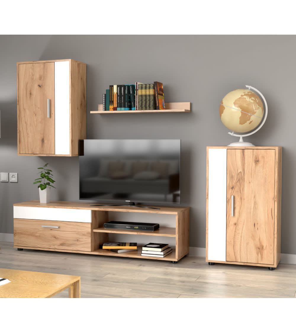 Mueble salón completo 4 módulos en color krenata y blanco - Maisons du Monde