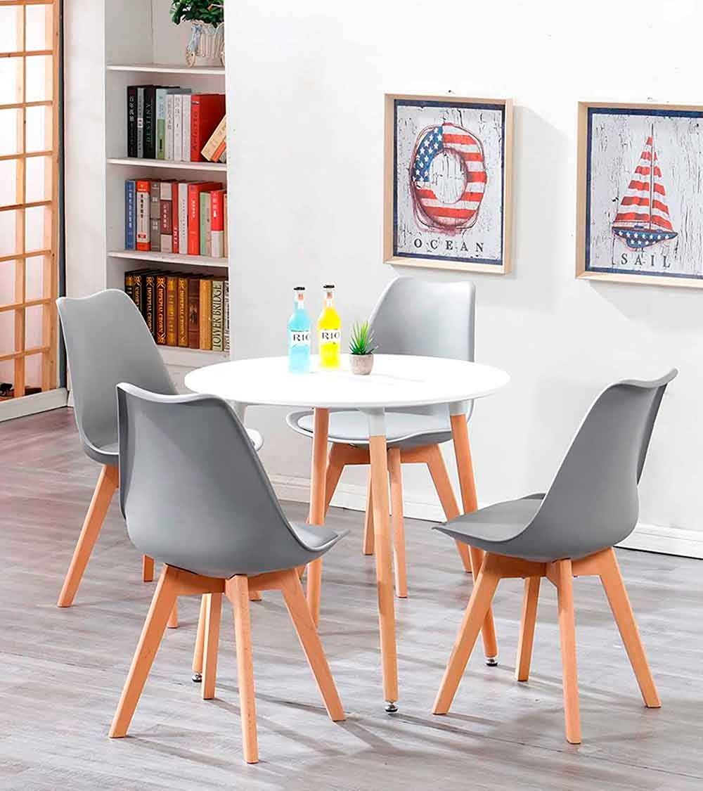 Pack 4 sillas polipiel y patas haya color gris - Maisons du Monde