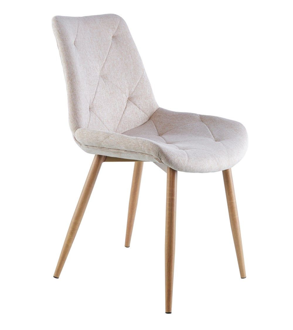 Pack 4 sillas tapizada beige extra suave patas metal roble