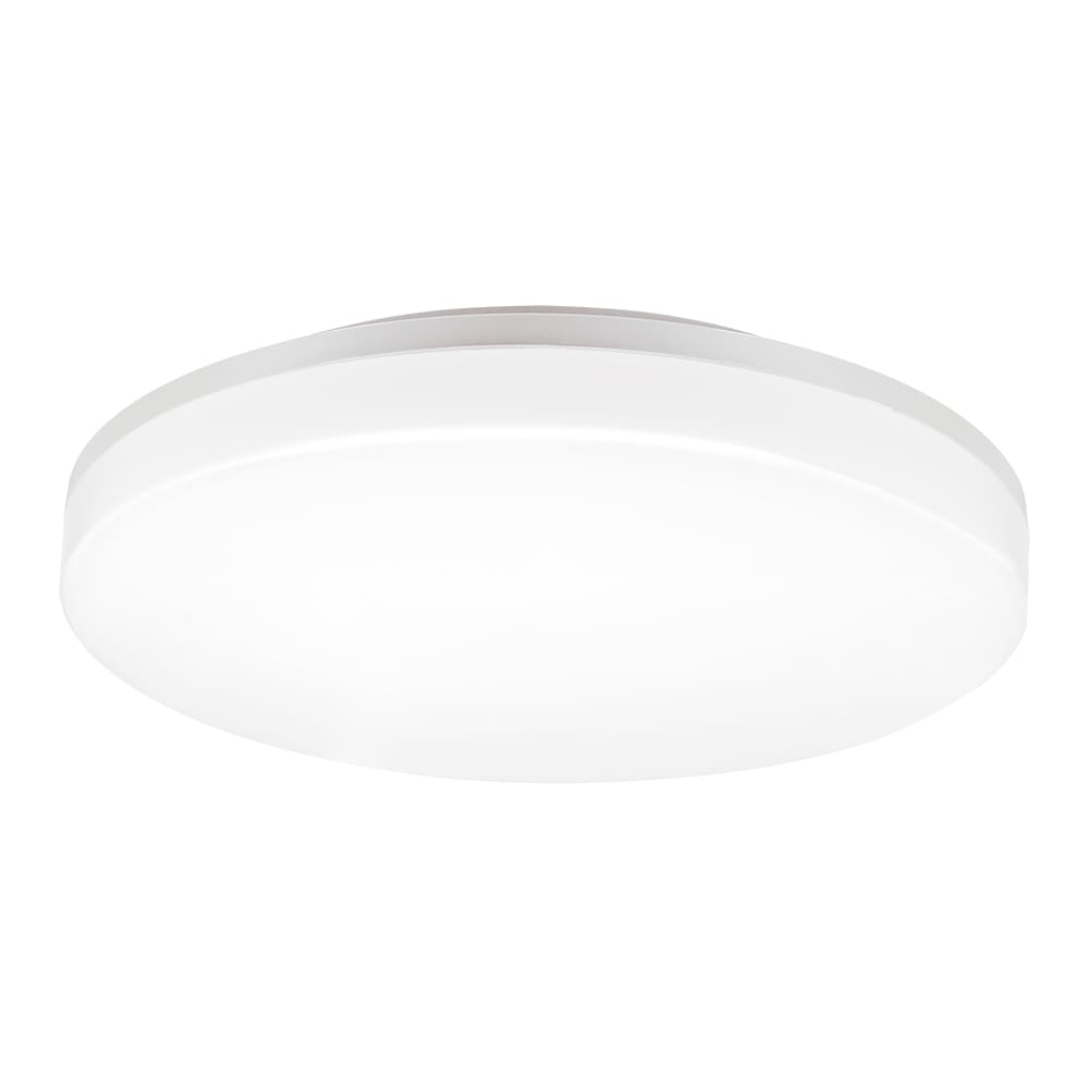 Plafonnier rond à LED blanches adapté à un usage extérieur.