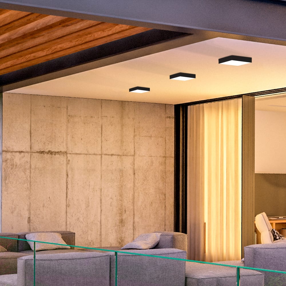 Plafonnier led carré extra-plat noir ral 9005 avec ip44 — vue 3