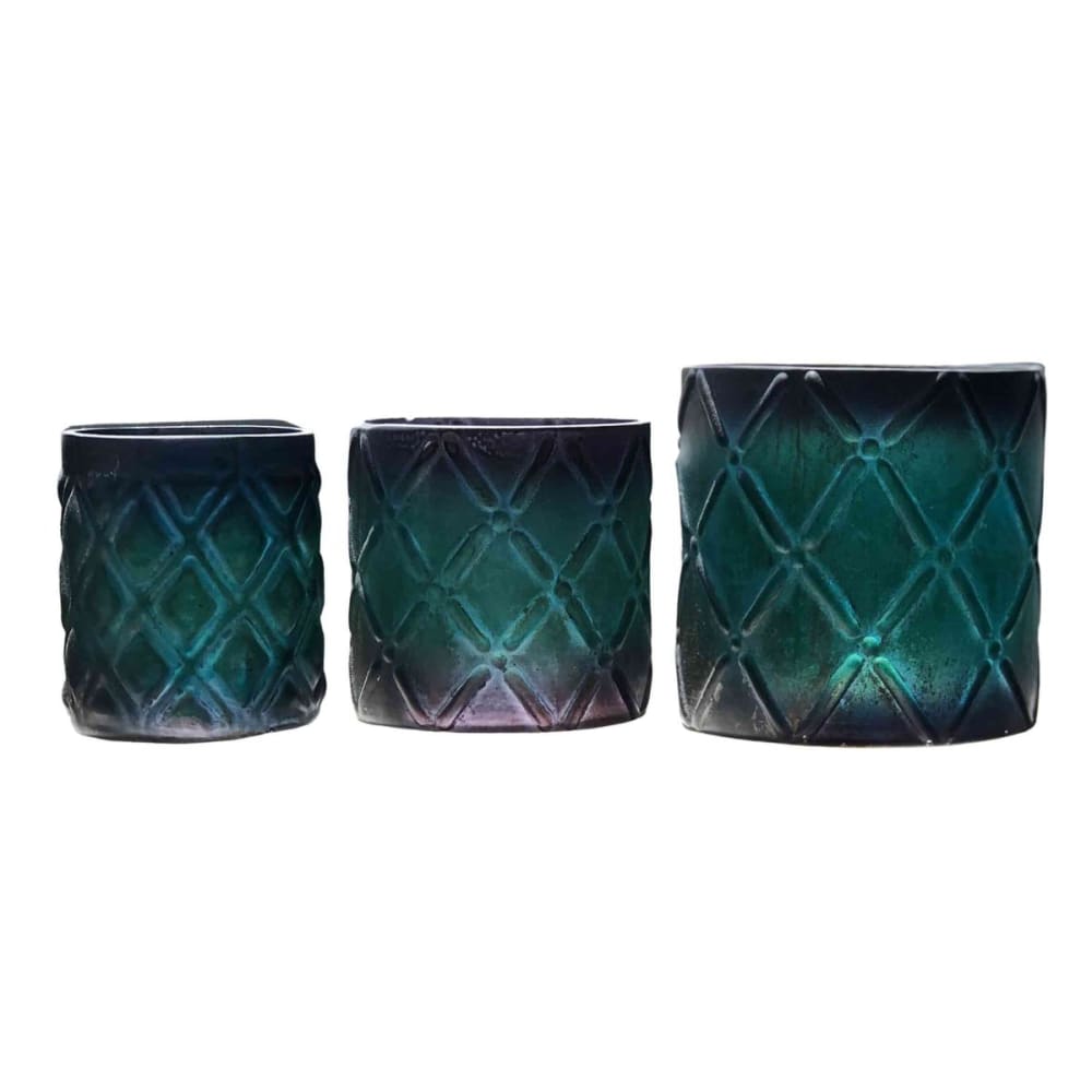 Set de 3 photophores en verre gravé