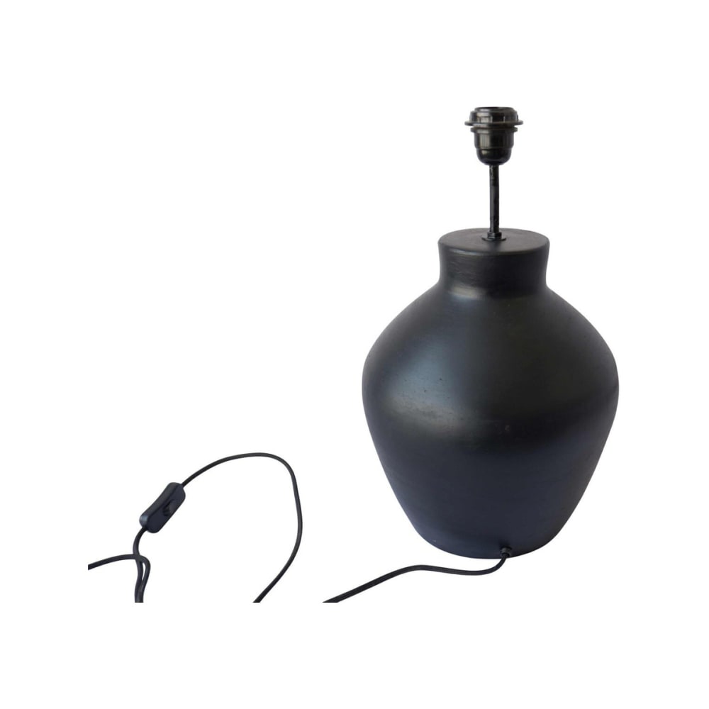 Pied de lampe en terre cuite noir mat fait main