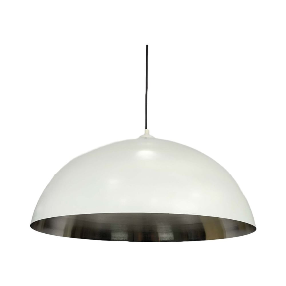 Suspension dôme en métal blanc mat et argent