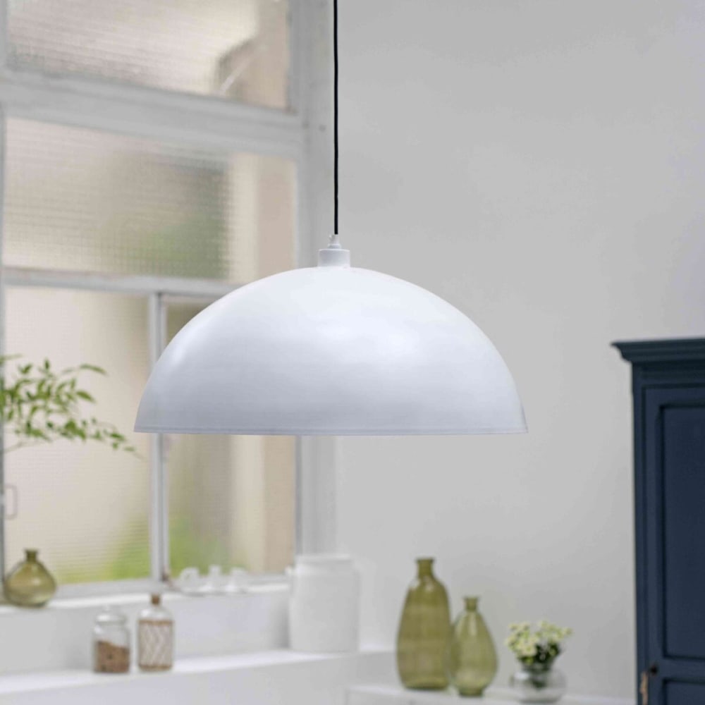 Suspension dôme en métal blanc mat et argent