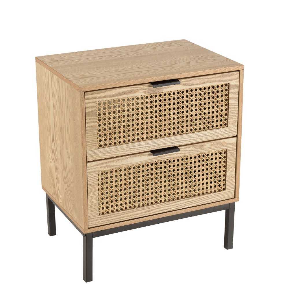 MACABANE Nachttisch mit 2 Schubladen und schwarzen Metallbeinen style classic chic Braun Holz