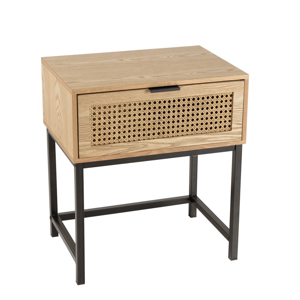 Chevet 1 tiroir cannage naturel pieds métal noir