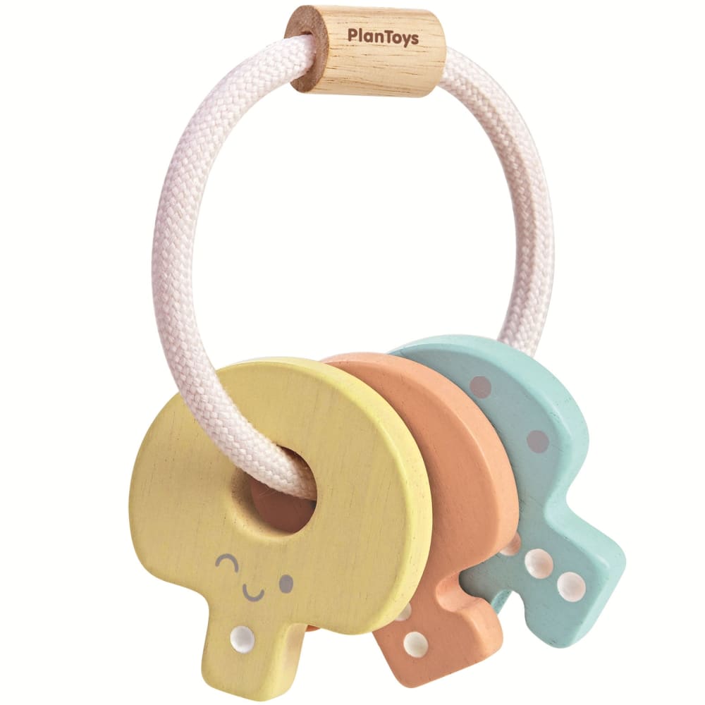 PLAN TOYS Hochet en bois clés pastel Multicolore Bois - 7x6x10cm