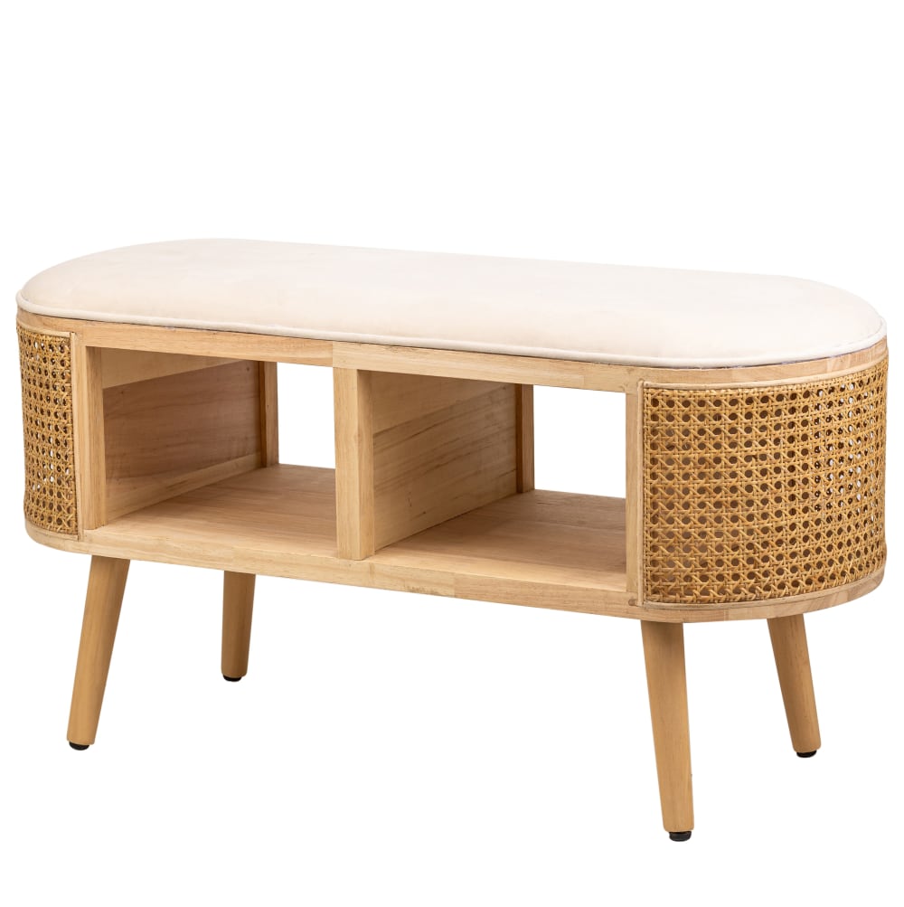 Banc avec rangement en rotin et velours beige - Maisons du Monde