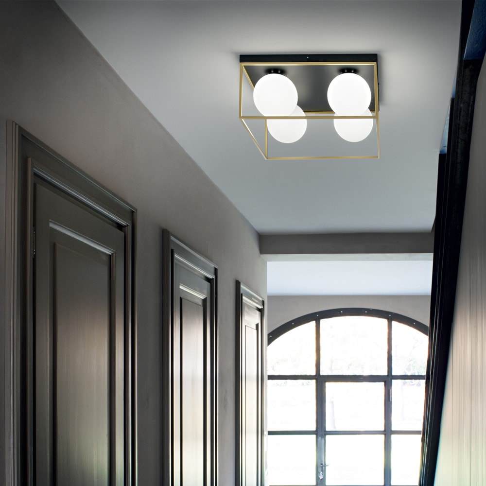Plafoniera Contemporanea Lingotto Metallo Ottone 4 Luci E14 -