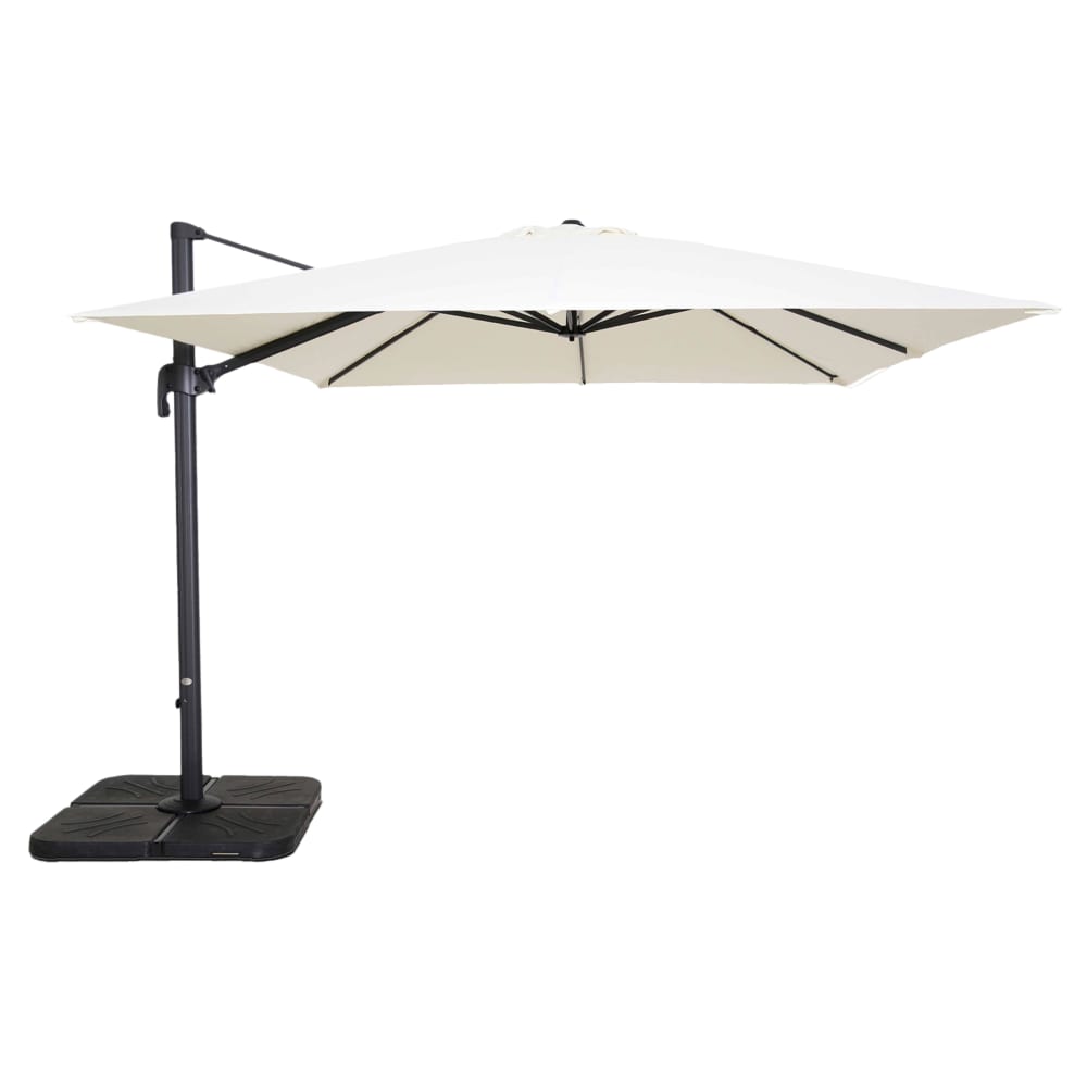 Parasol déporté inclinable rotatif 3x3m et 4 dalles à remplir blanc