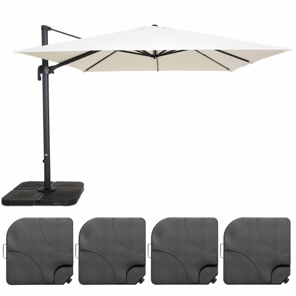 Parasol déporté inclinable rotatif 3x3m et 4 dalles à remplir blanc