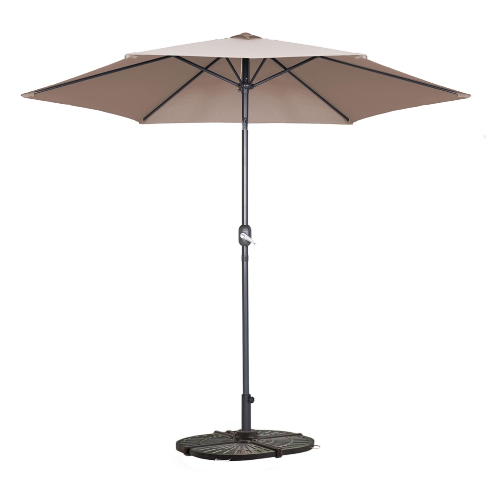 Parasol droit inclinable 3m et 4 dalles lestées aluminium taupe