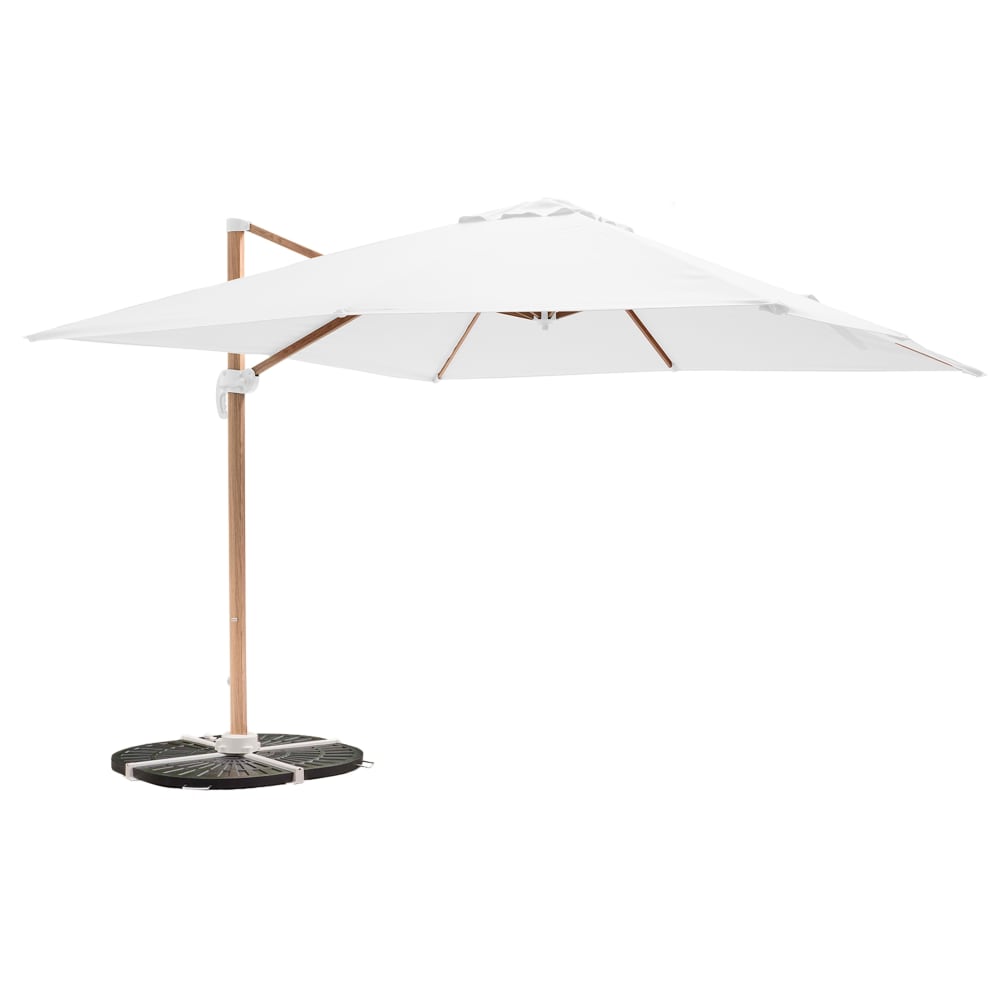 Parasol déporté 3x3m et 4 dalles lestées effet bois blanc