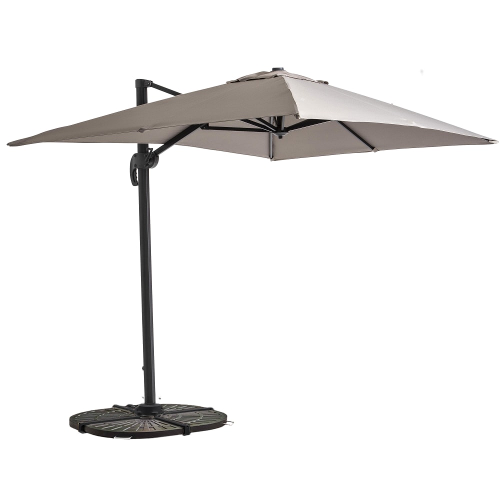 Parasol déporté inclinable et rotatif 2x3 m et 4 dalles lestées taupe
