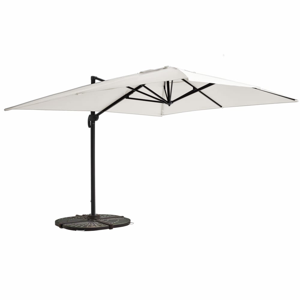 Parasol Déporté 3x4m blanc Inclinable Rotatif + 4 Dalles Lestées
