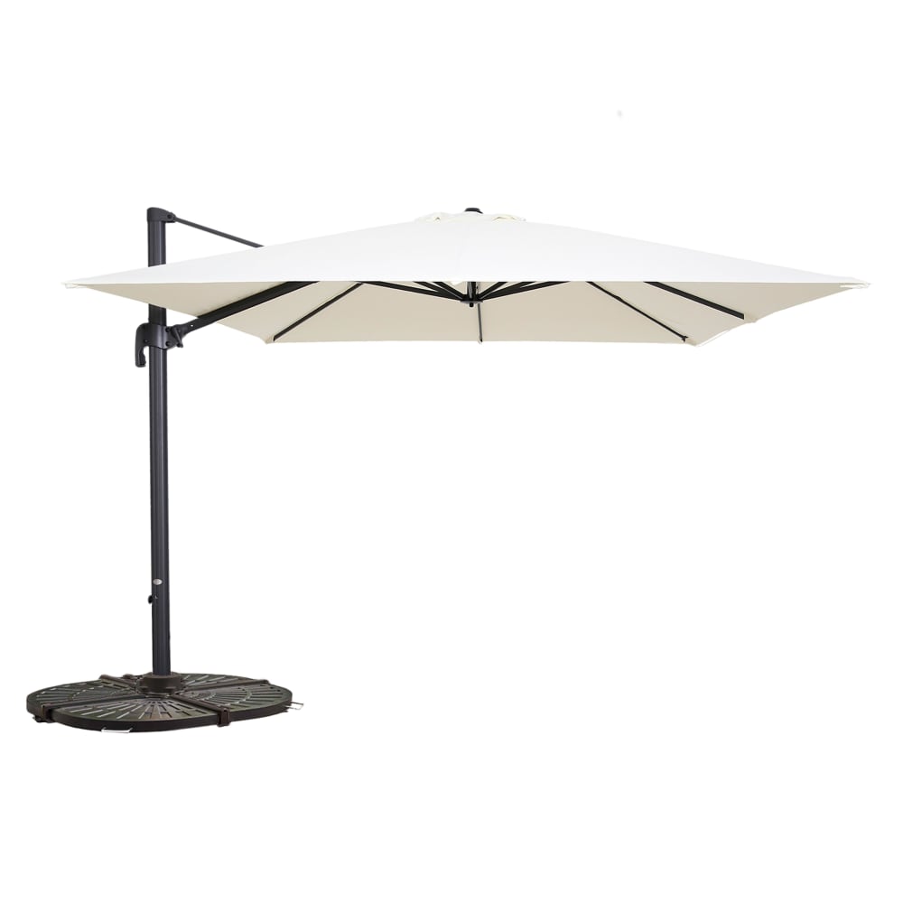 Parasol déporté inclinable et rotatif 3x3m  et 4 dalles lestées blanc