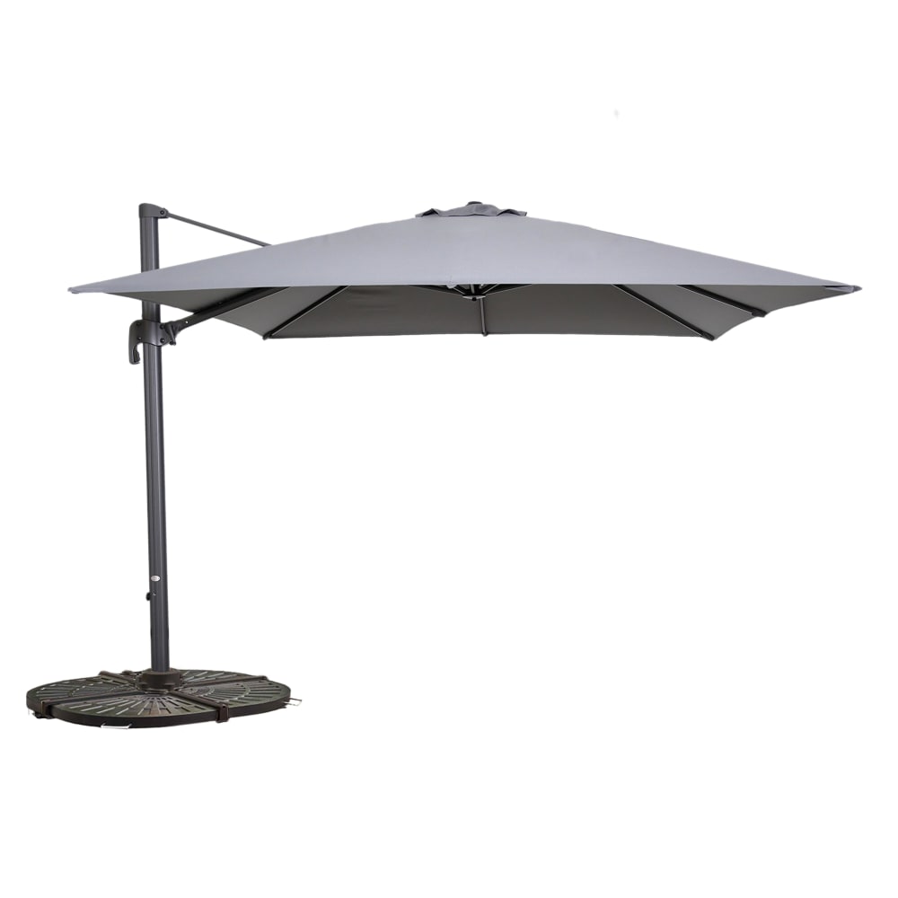 Parasol déporté inclinable et rotatif  3x3m  et 4 dalles lestées gris