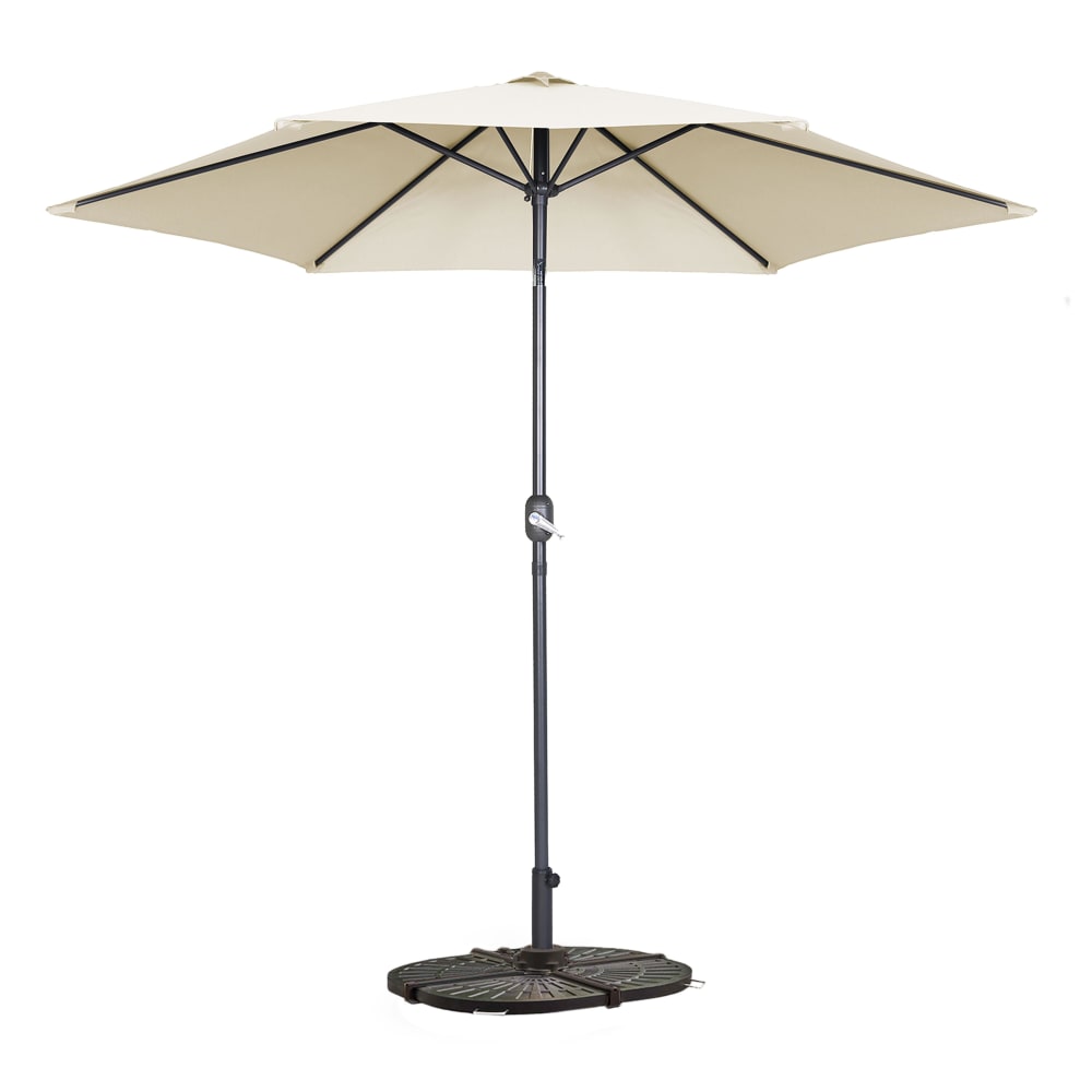 Parasol droit inclinable 3m et 4 dalles lestées aluminium blanc
