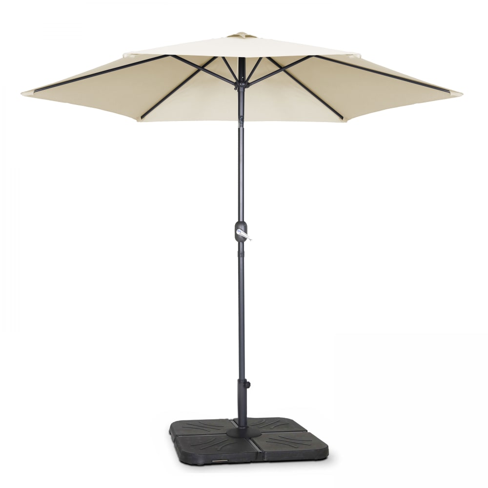 Parasol droit inclinable 3m et 4 dalles à lester remplissables blanc