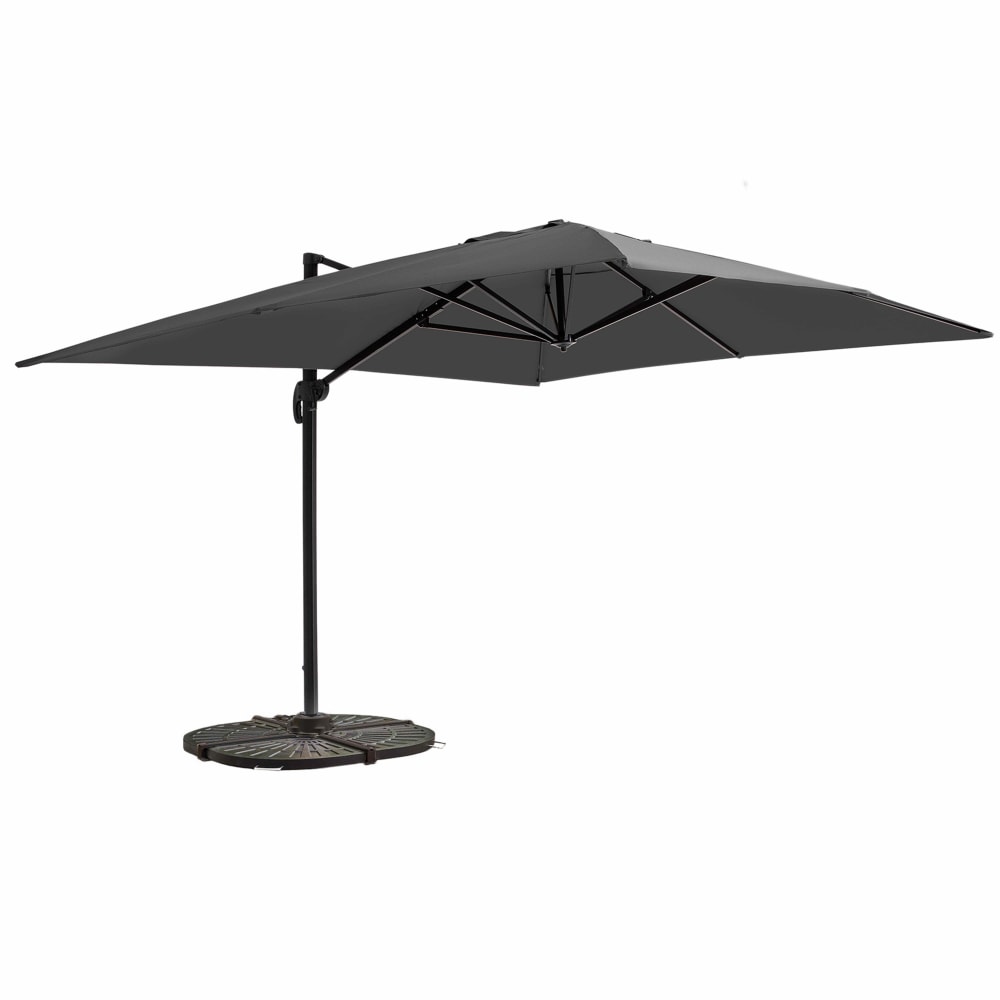 Parasol Déporté 3x4m Inclinable Rotatif + 4 Dalles Lestées anthracite