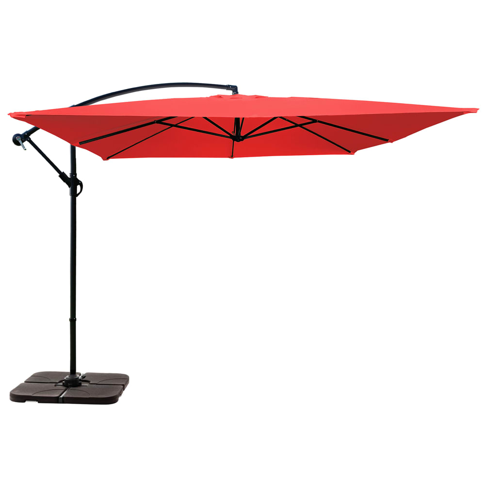 Parasol déporté 3x3m et 4 dalles à remplir acier rouge