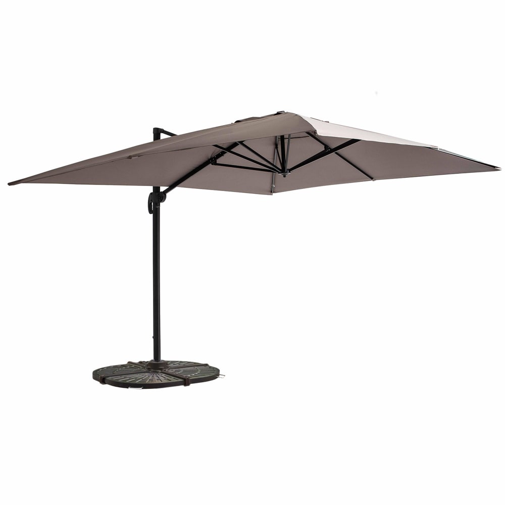 Parasol Déporté 3x4m Inclinable Rotatif + 4 Dalles Lestées taupe
