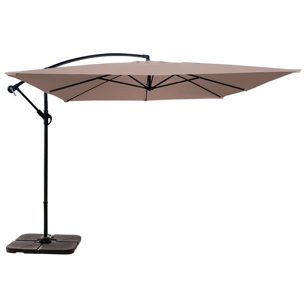 Parasol déporté 3x3m et 4 dalles à remplir acier taupe