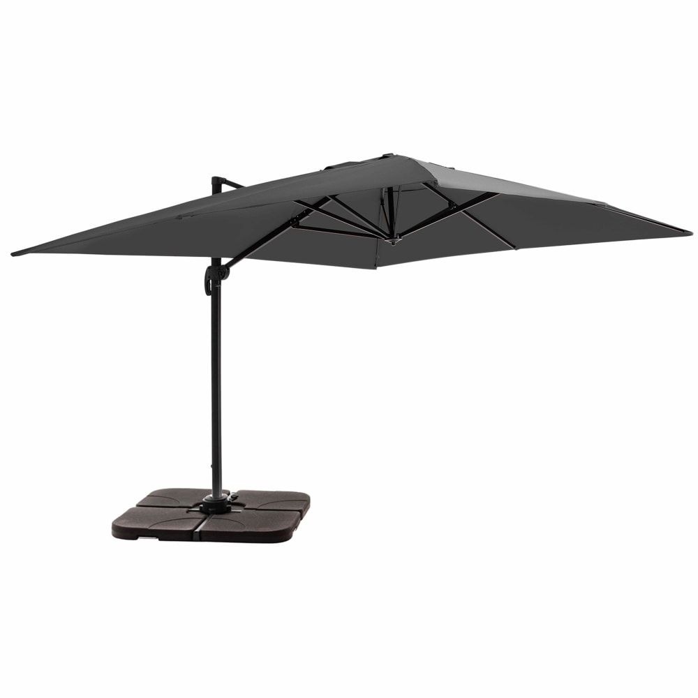 Parasol déporté 4x3 m 360° inclinable + 4 dalles à lester gris