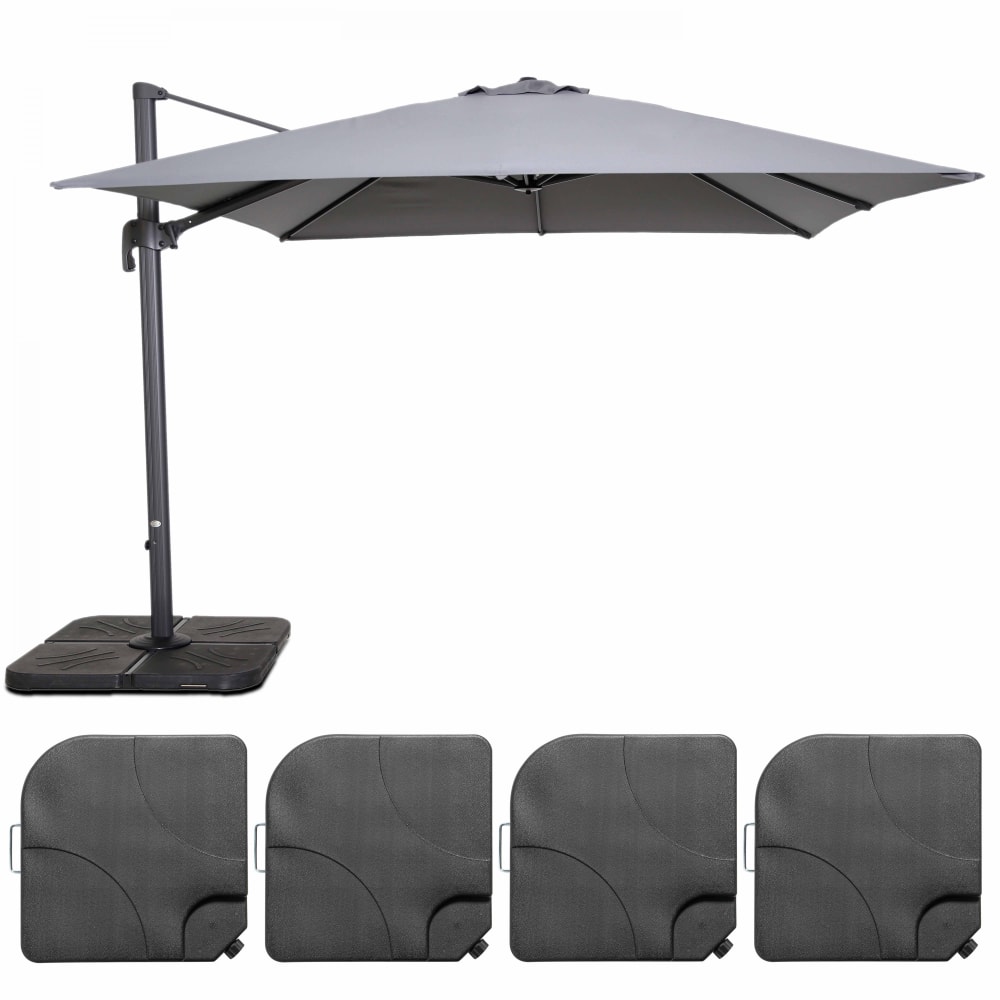 Parasol déporté inclinable 360° 3x3m et 4 dalles à remplir alu gris - Maisons du Monde