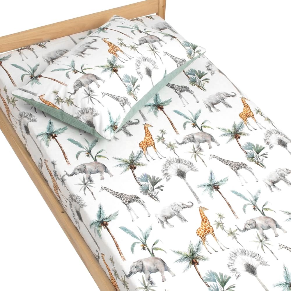 Drap housse en satin de coton vert de gris 60x120