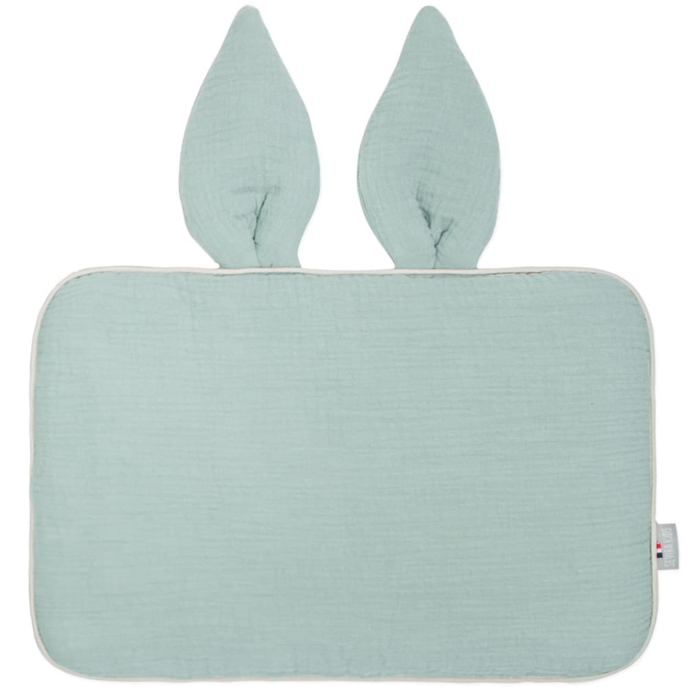 Oreiller bébé plat et réversible en gaze de coton vert de gris 25x35