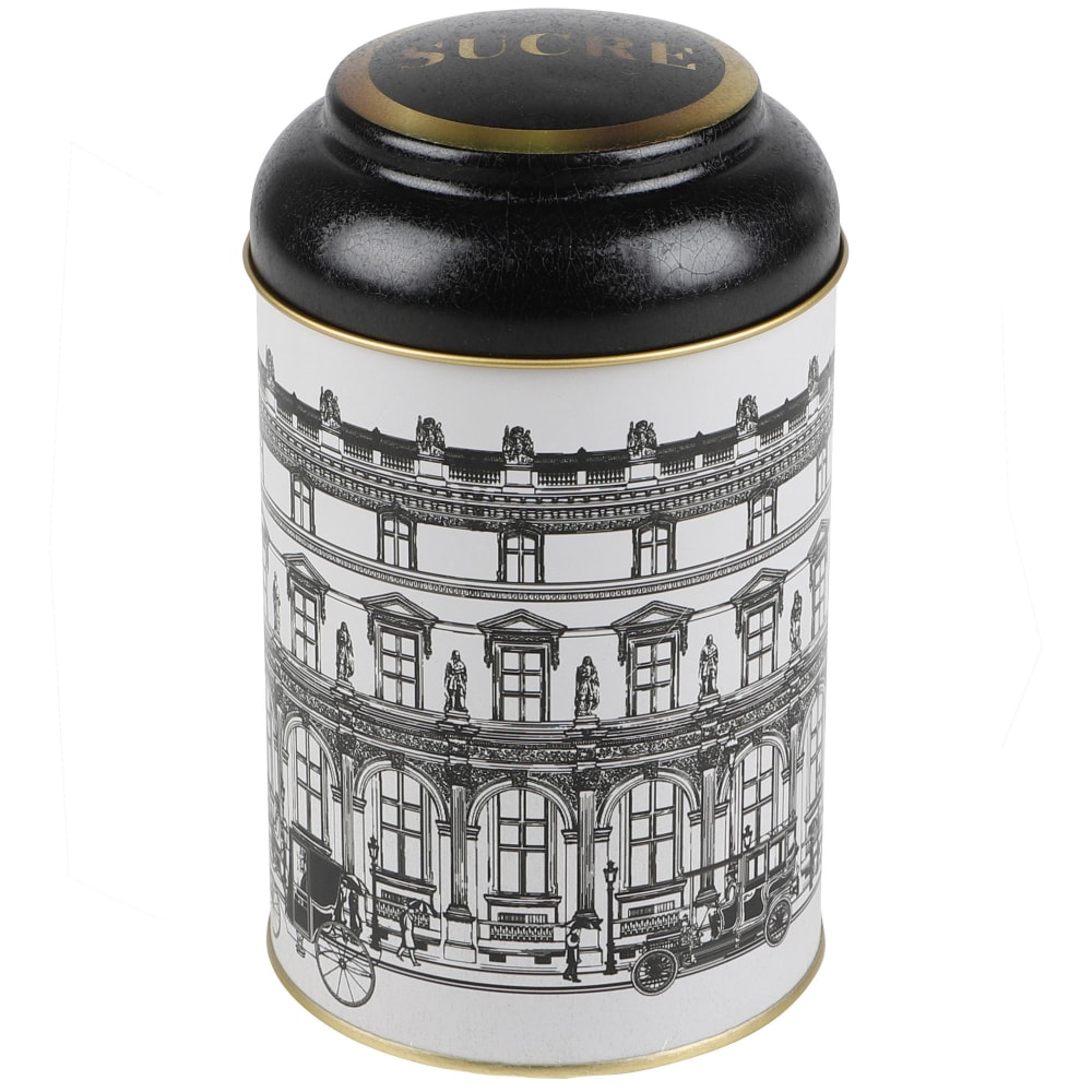 Boîte à sucre en métal noir, blanc et doré