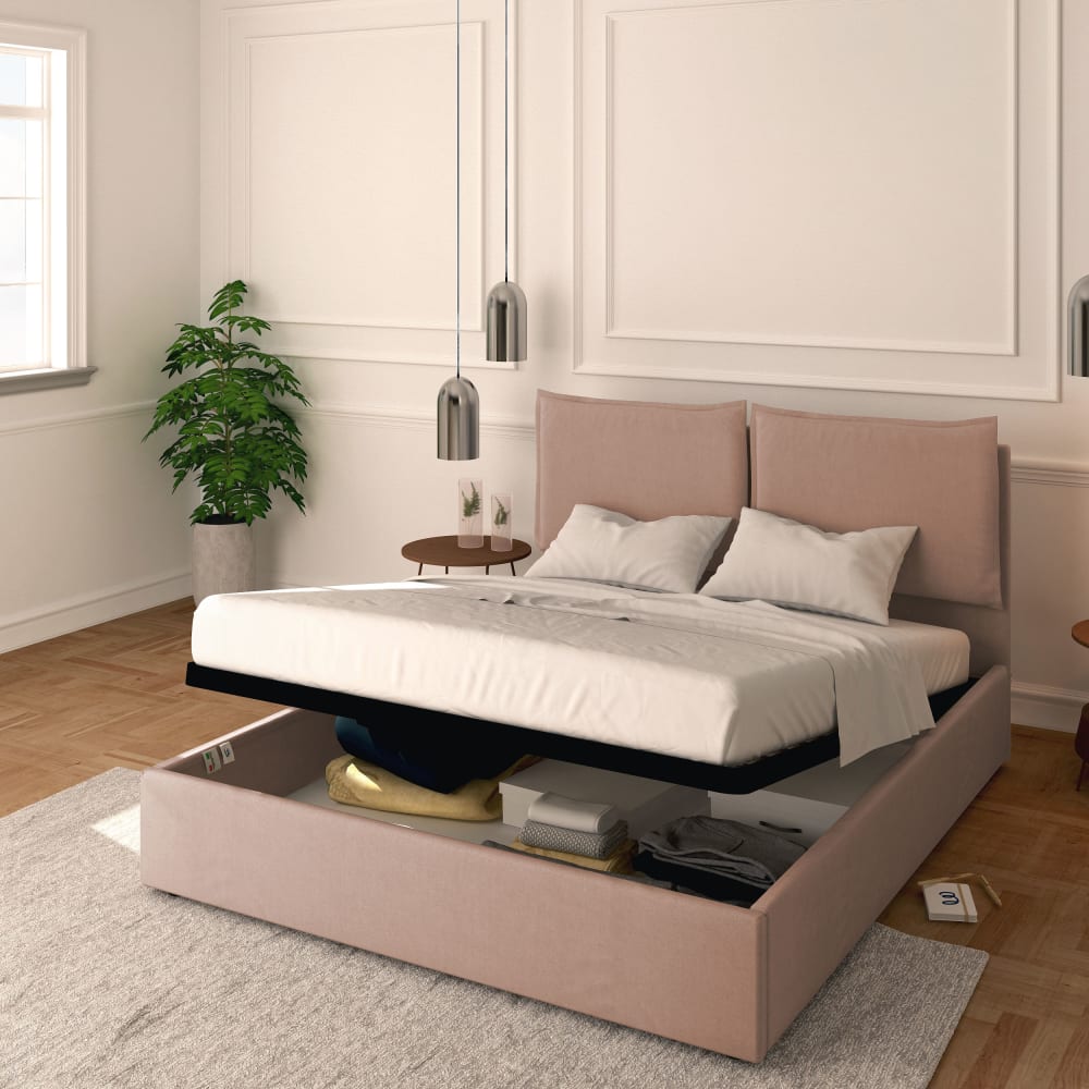 Letto Contenitore 180x200cm Licia Tessuto, Rosa Antico -