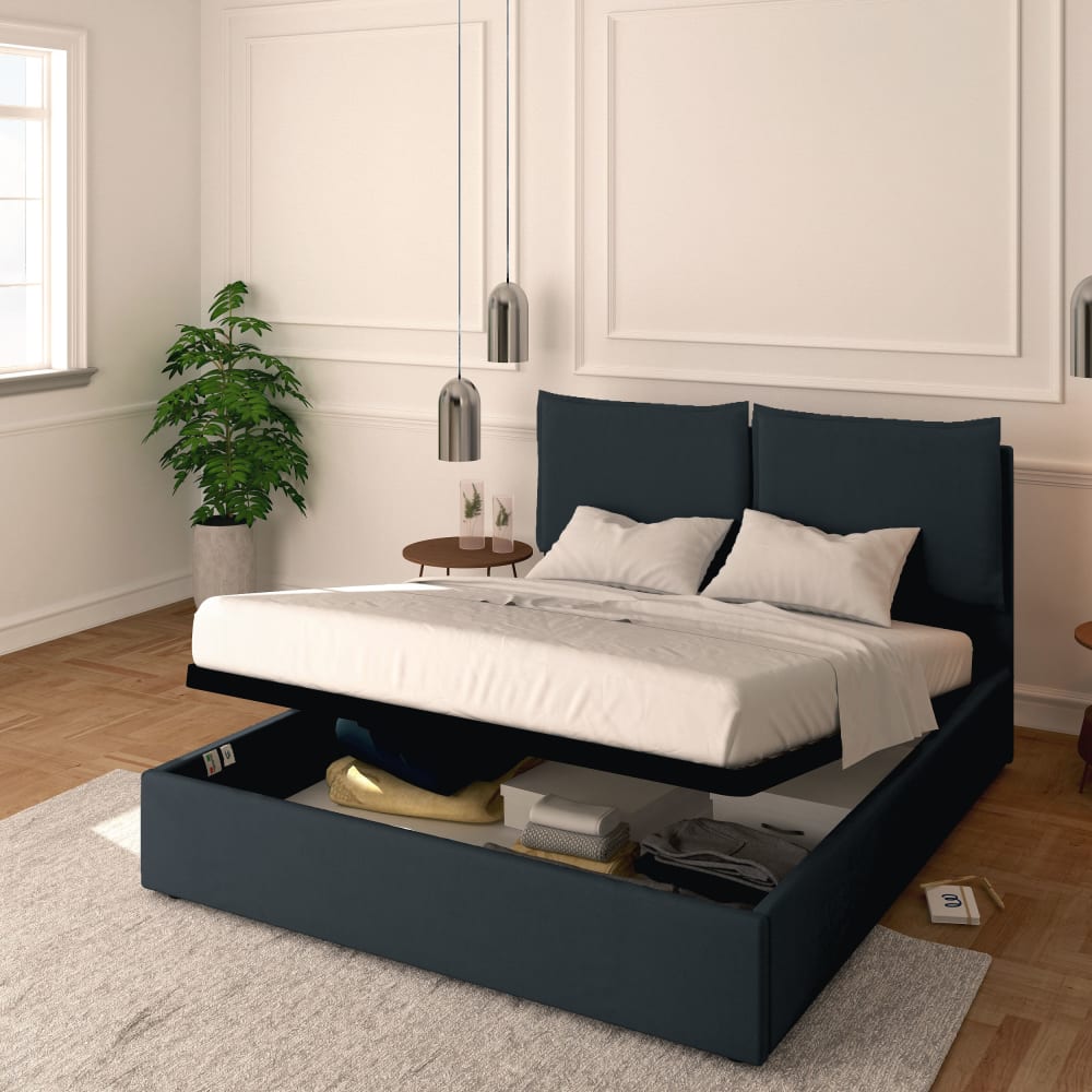 Letto Contenitore 160x190cm Licia Tessuto, Grigio Grafite -