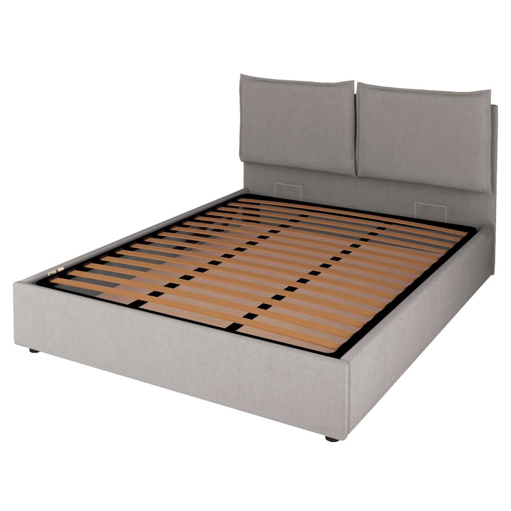 Letto Contenitore 160x200cm Licia Tessuto, Grigio - Modello Contemporaneo - LEGNO