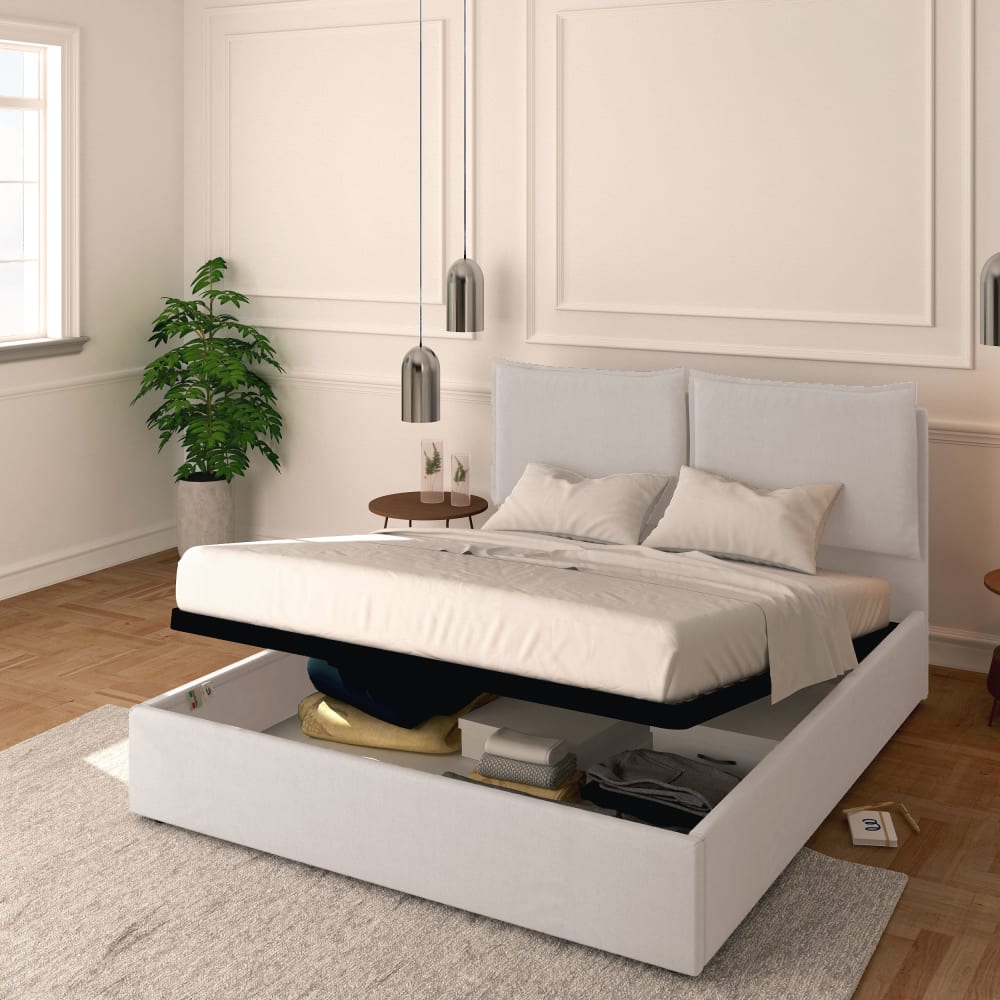 Letto Contenitore 180x200cm Licia Tessuto, Grigio Chiaro -