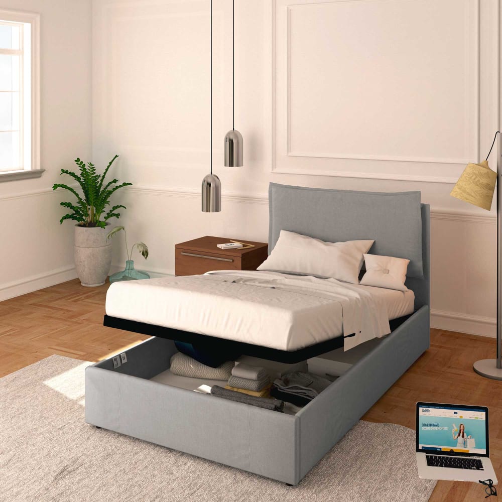 Letto Contenitore 120x190cm Licia Tessuto, Grigio - Baldiflex