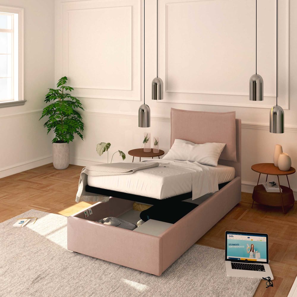 Letto Contenitore 90x200cm Licia Tessuto, Rosa Antico - Baldiflex