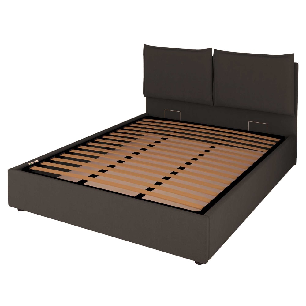 Letto Contenitore 180x200cm Licia Tessuto, Caffè - Modello Contemporaneo - Ramato - LEGNO