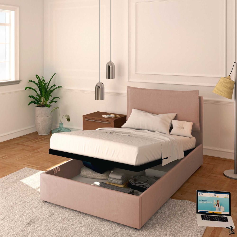 Letto Contenitore 120x190cm Licia Tessuto, Rosa Antico -