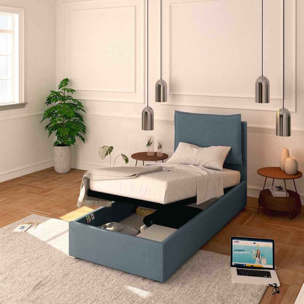Letto Contenitore 90x190cm Licia Tessuto, Grigio Antracite -