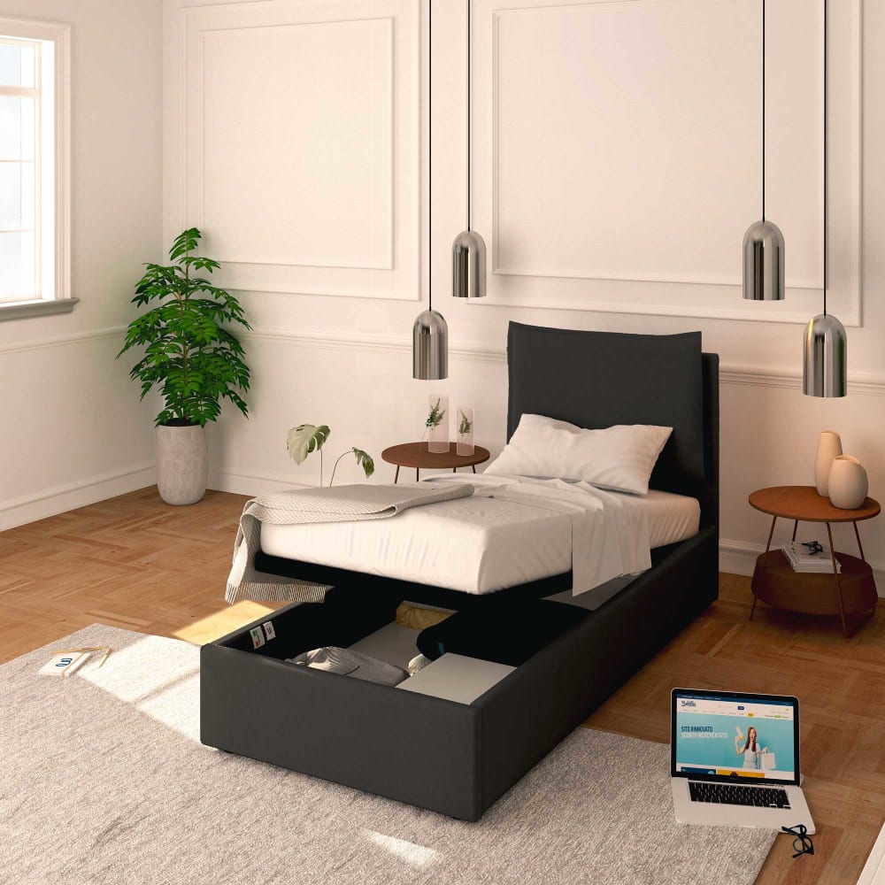 Letto Contenitore 90x200cm Licia Tessuto, Caffè - Baldiflex