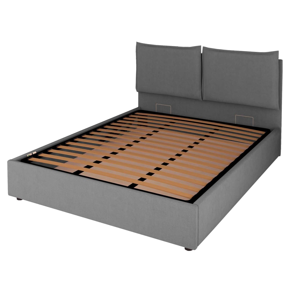 Letto Contenitore 160x200cm Licia Tessuto, Grigio Antracite - Modello Contemporaneo - Argentato - LEGNO